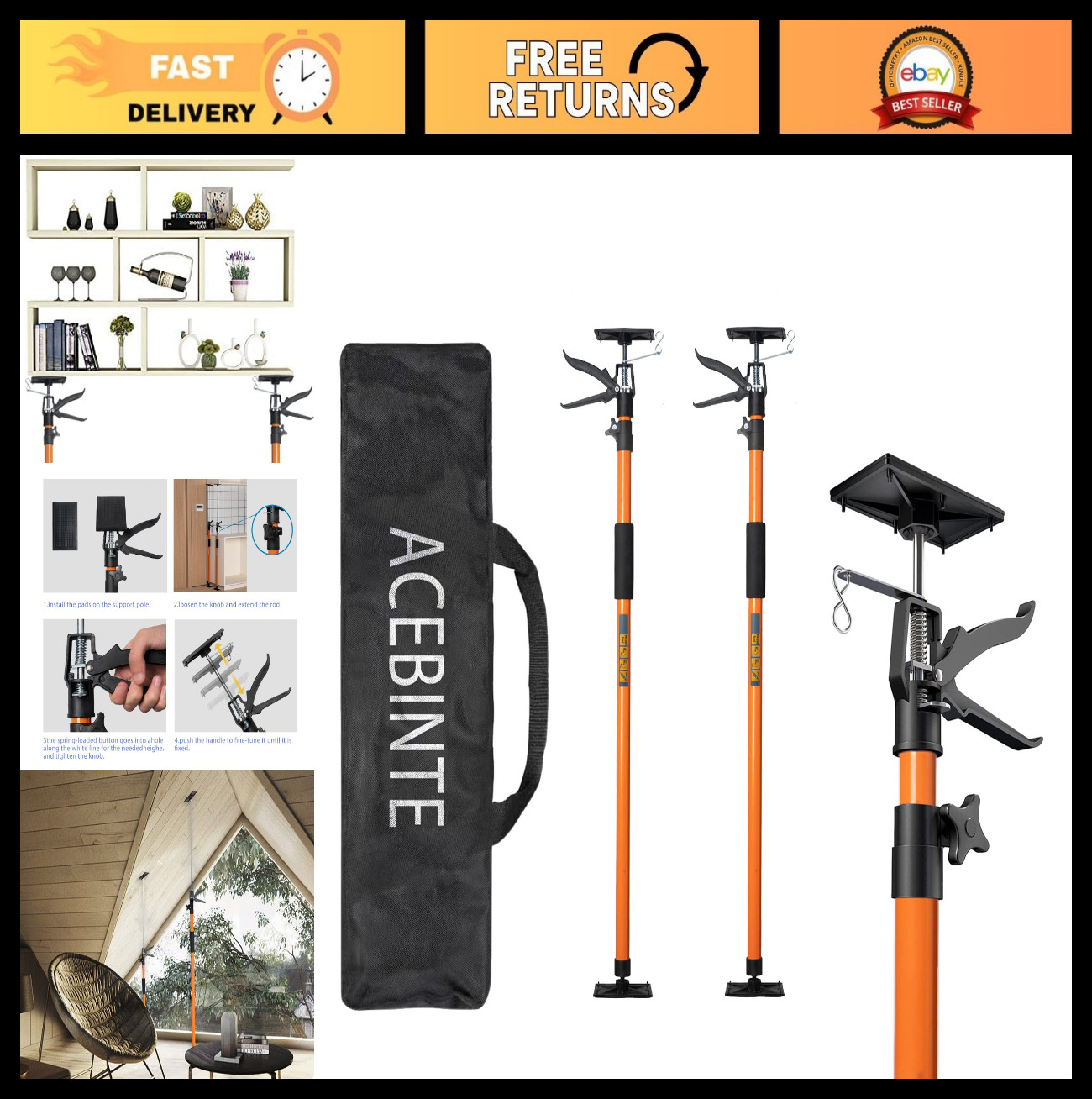2PK Adjustable Steel Telescopic Support System – 154 lbs Capacity, Extends 49-11