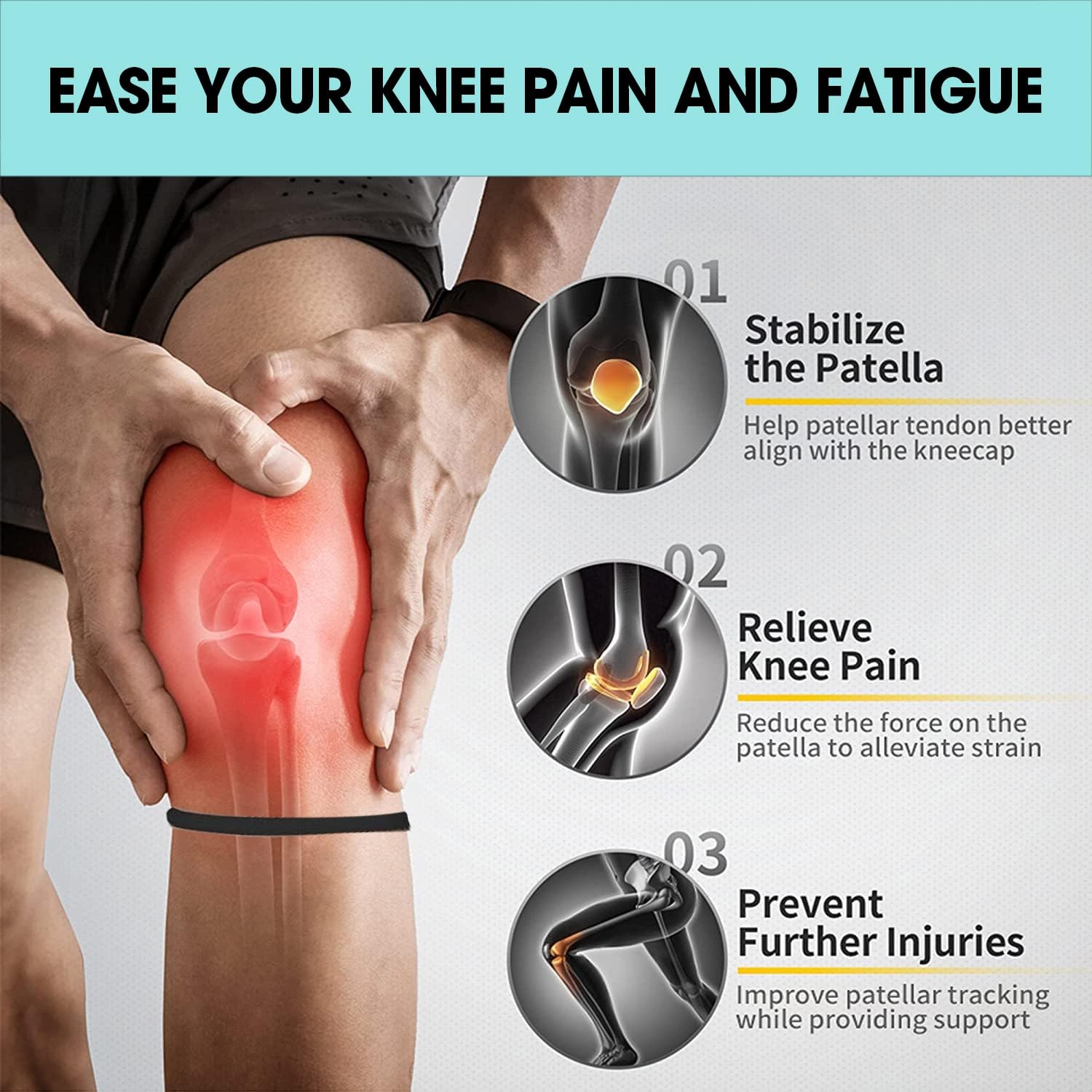 Patellar Tendon Support Strap Knee Pain Relief Band for Hiking Soccer Adjustable