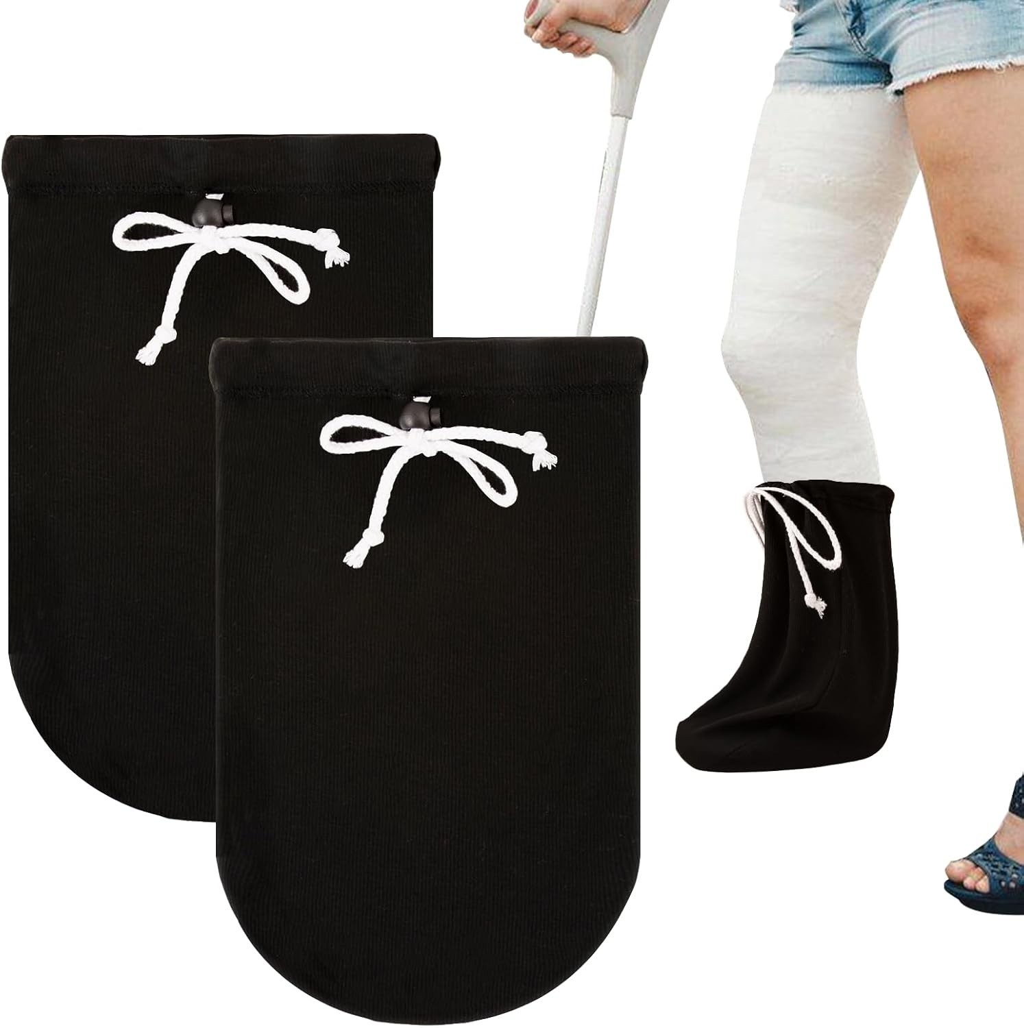Adjustable Cast Cover Sleeves for Foot and Leg – 2 Pack (Black)