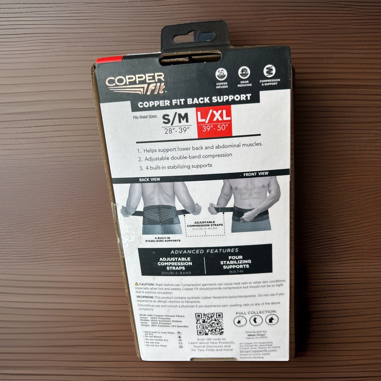 Copper Fit Back Pro Compression & Support With Adjustable Straps ~ Black ~ L/XL