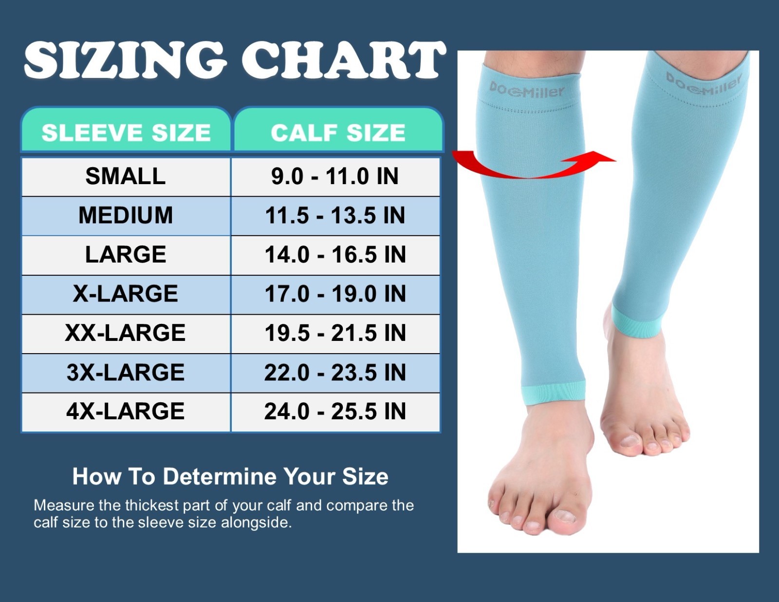 Doc Miller Calf Compression Sleeve 1Pair 20-30mmHg Recovery Varicose Vein TEAL