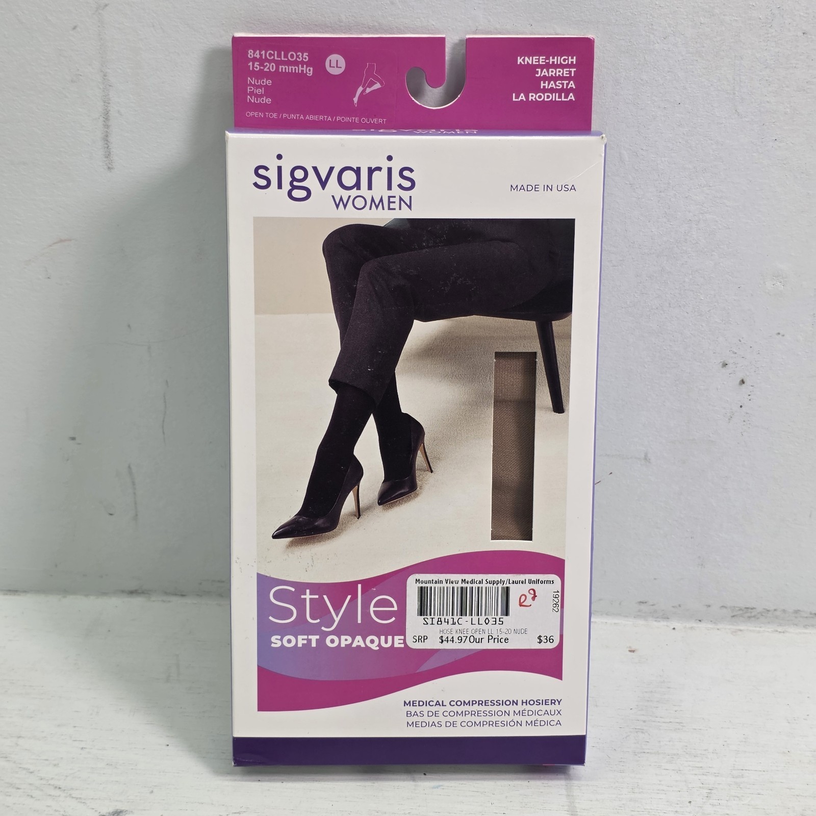 SIGVARIS Style Soft Opaque Open Toe Knee-High Socks 15-20 Nude LL Large Long