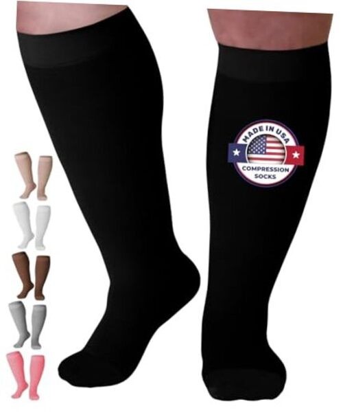 for Women and Men 20-30mmHg Plus Size – Extra Wide Calf Men and 6X-Large Black