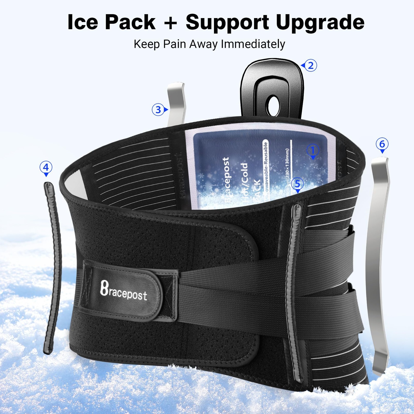 Back Brace for Lower Back Pain,Reusable Ice Pack for Injuries Lumbar Support …