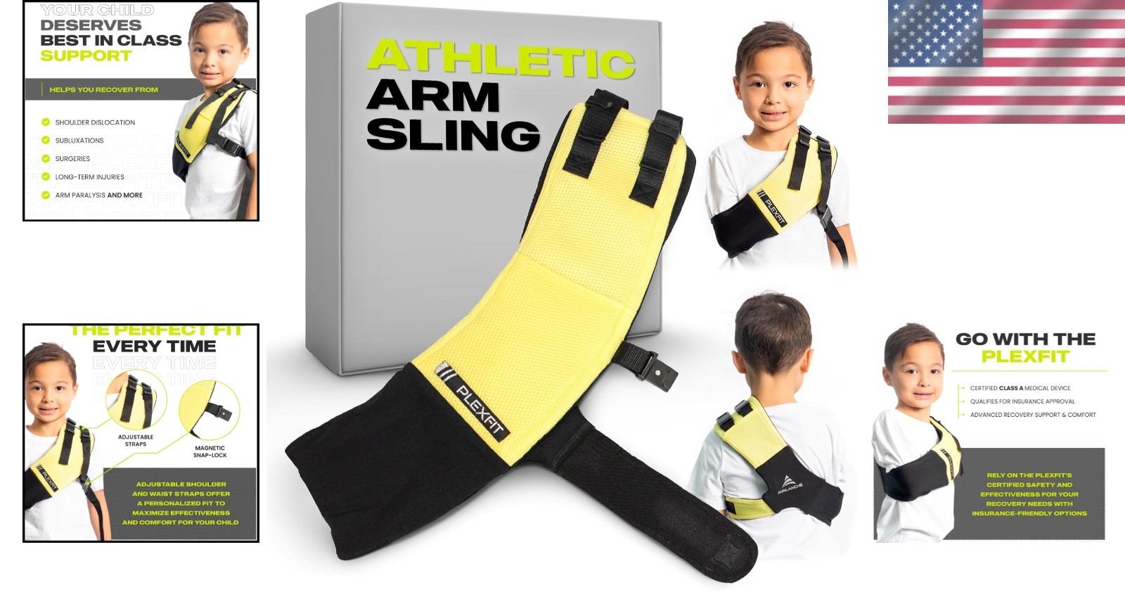 Youth Adjustable Arm Sling – Class A Medical Sling for Left Arm – Yellow & Black