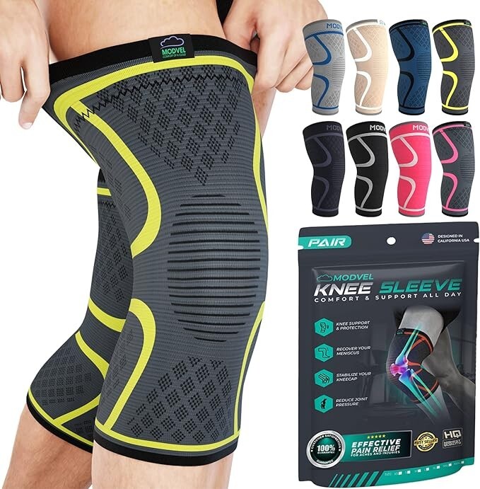 KNEE BRACE 2 Pack Modvel Workout Compression Sleeve, Unisex Small, choose color