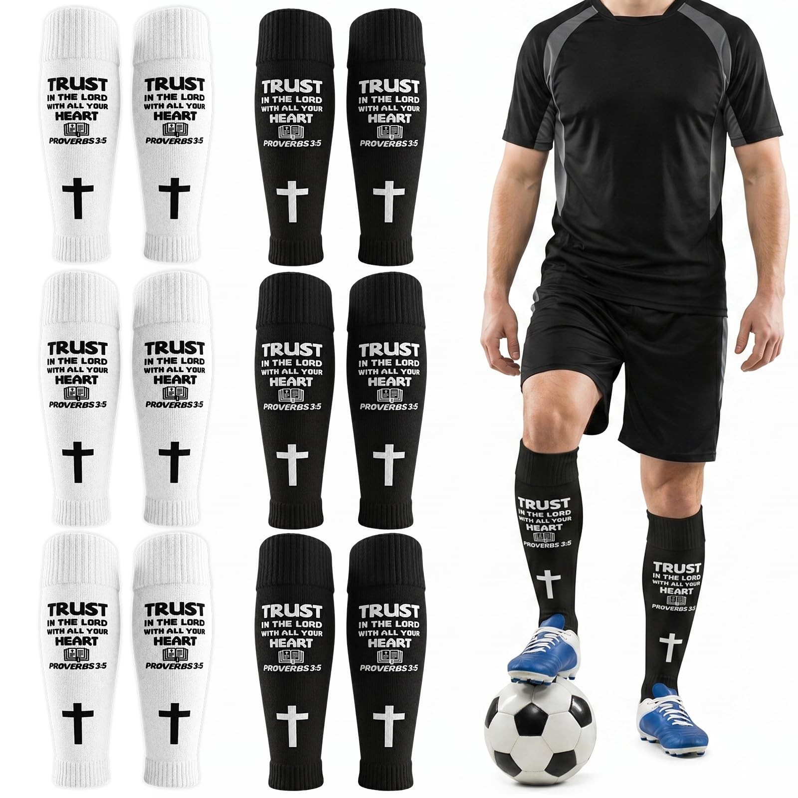 6 Pairs Soccer Shin Guard Sleeves Adult with Inspirational Verse, Pre Cut Soc…