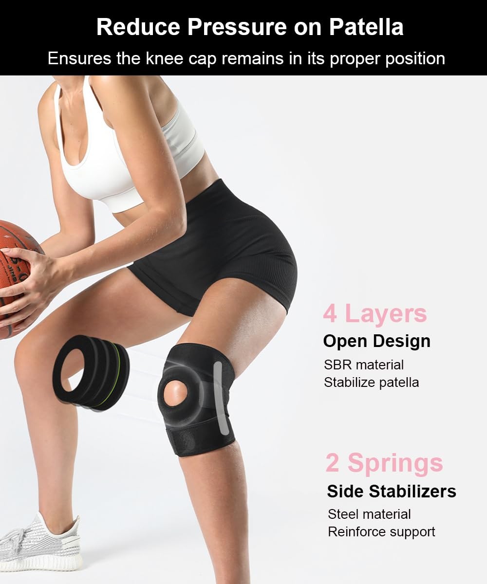 Silicone Patellar Tendon Support Strap 2 Pack, Adjustable Patella Bands for Knee