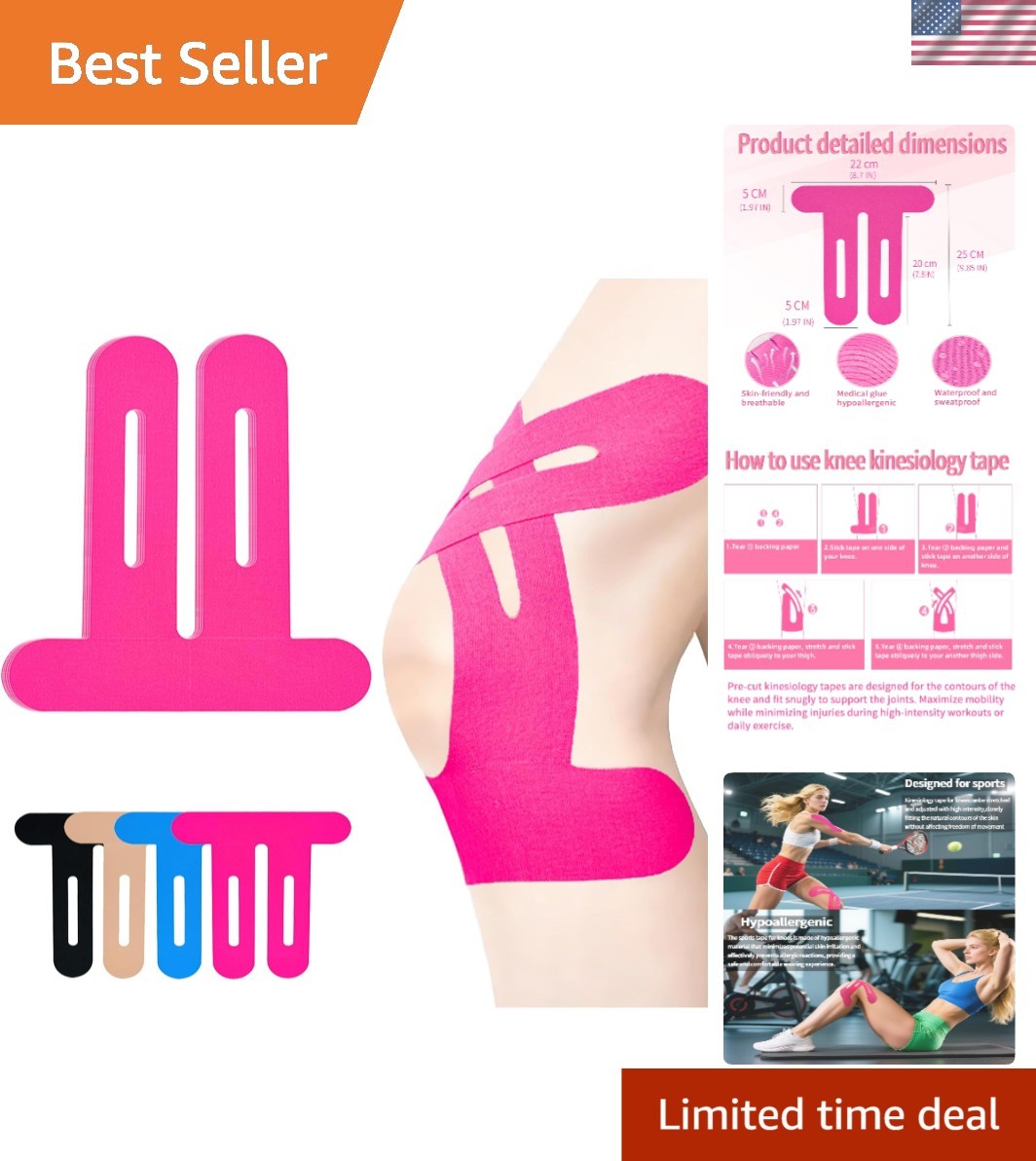 Dynamic Precut Knee Kinesiology Tape for Sports – Elastic & Waterproof 6 Count