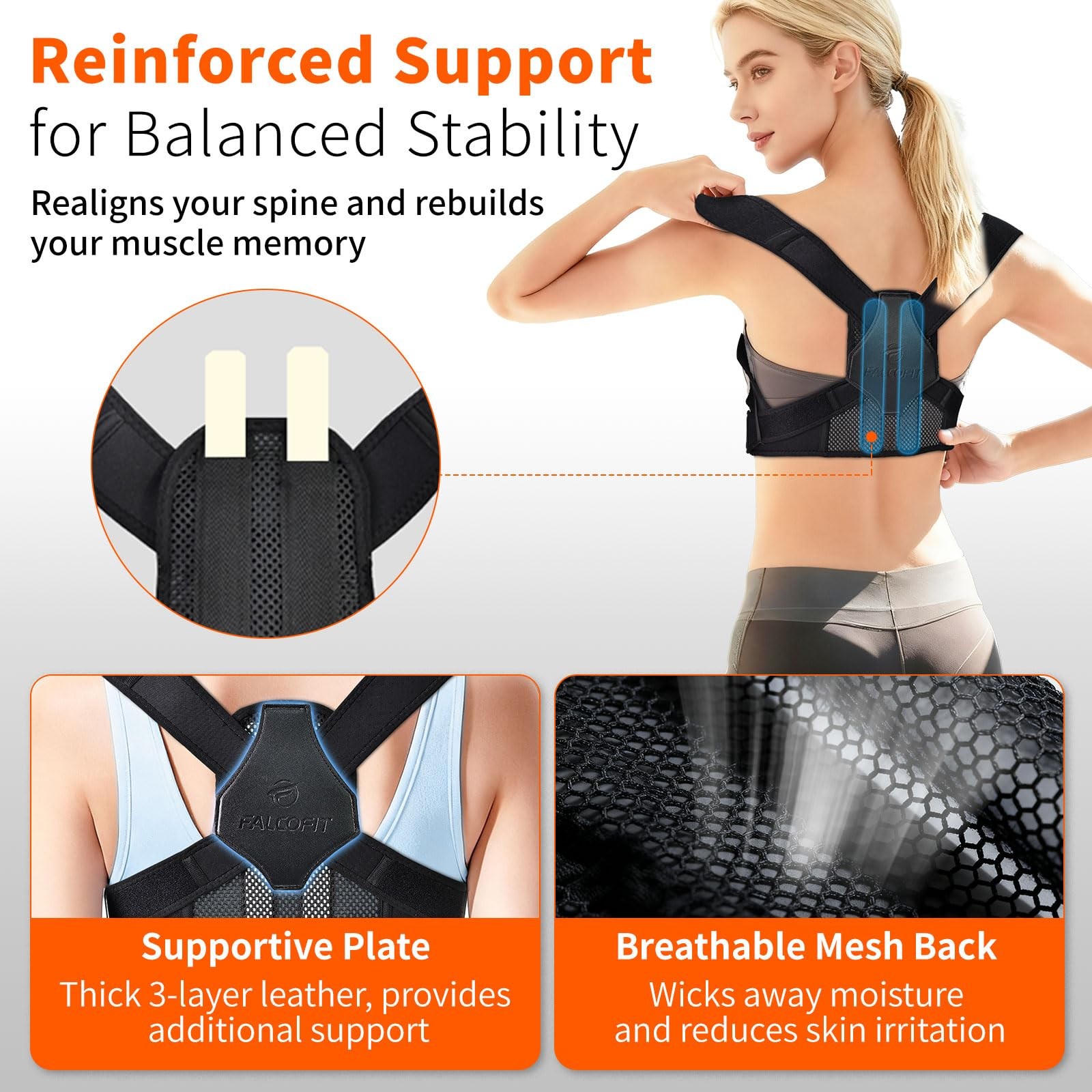 Posture Corrector for Women, Adjustable S/M (Underbust: 27.5-35.5”), Black
