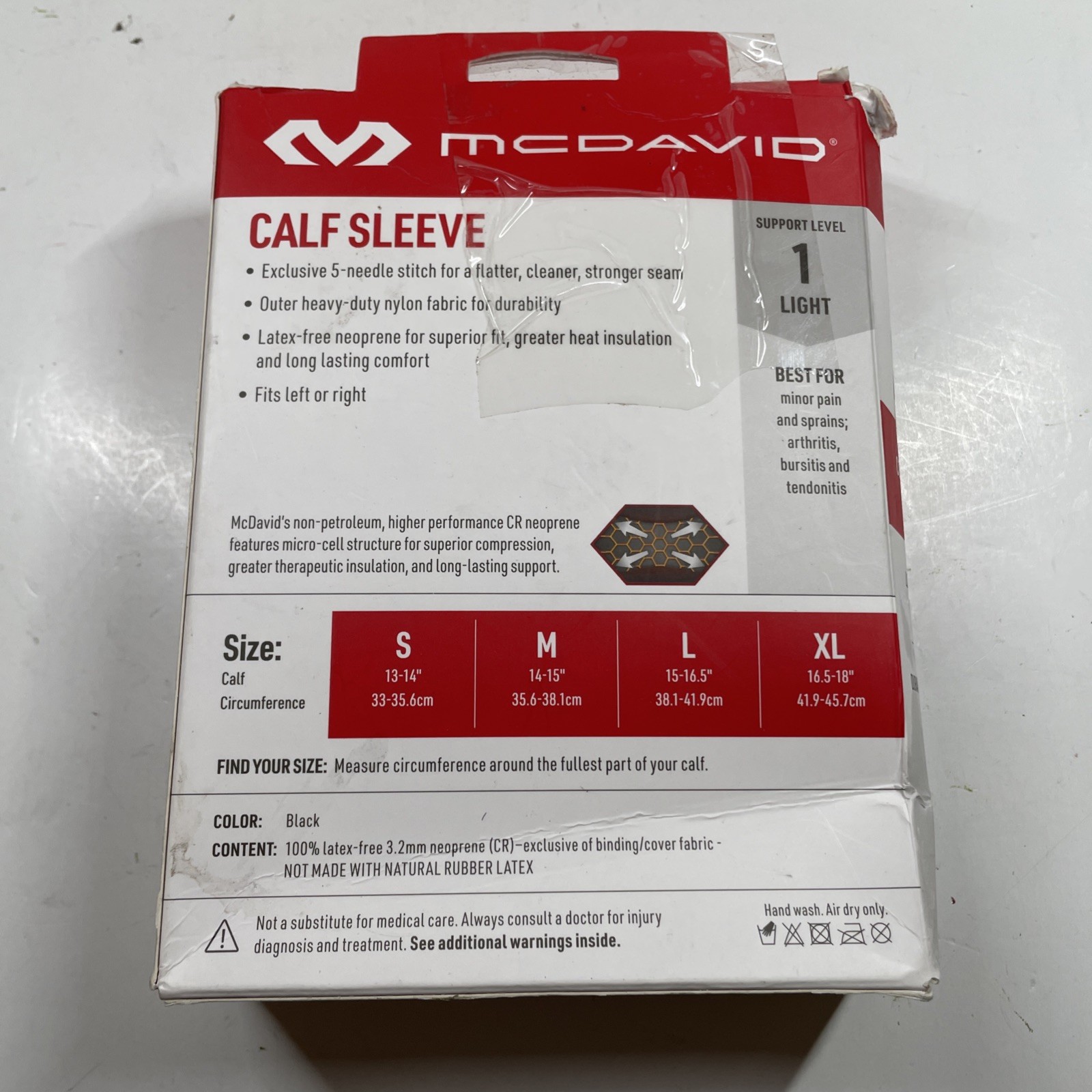 McDavid 441 Deluxe Calf Support Large, Black, Support Level 1 Open Box NEW