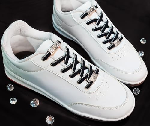 Elastic No Tie Shoe Laces with Bling Diamond Locks & Charms for Women’s Sneakers