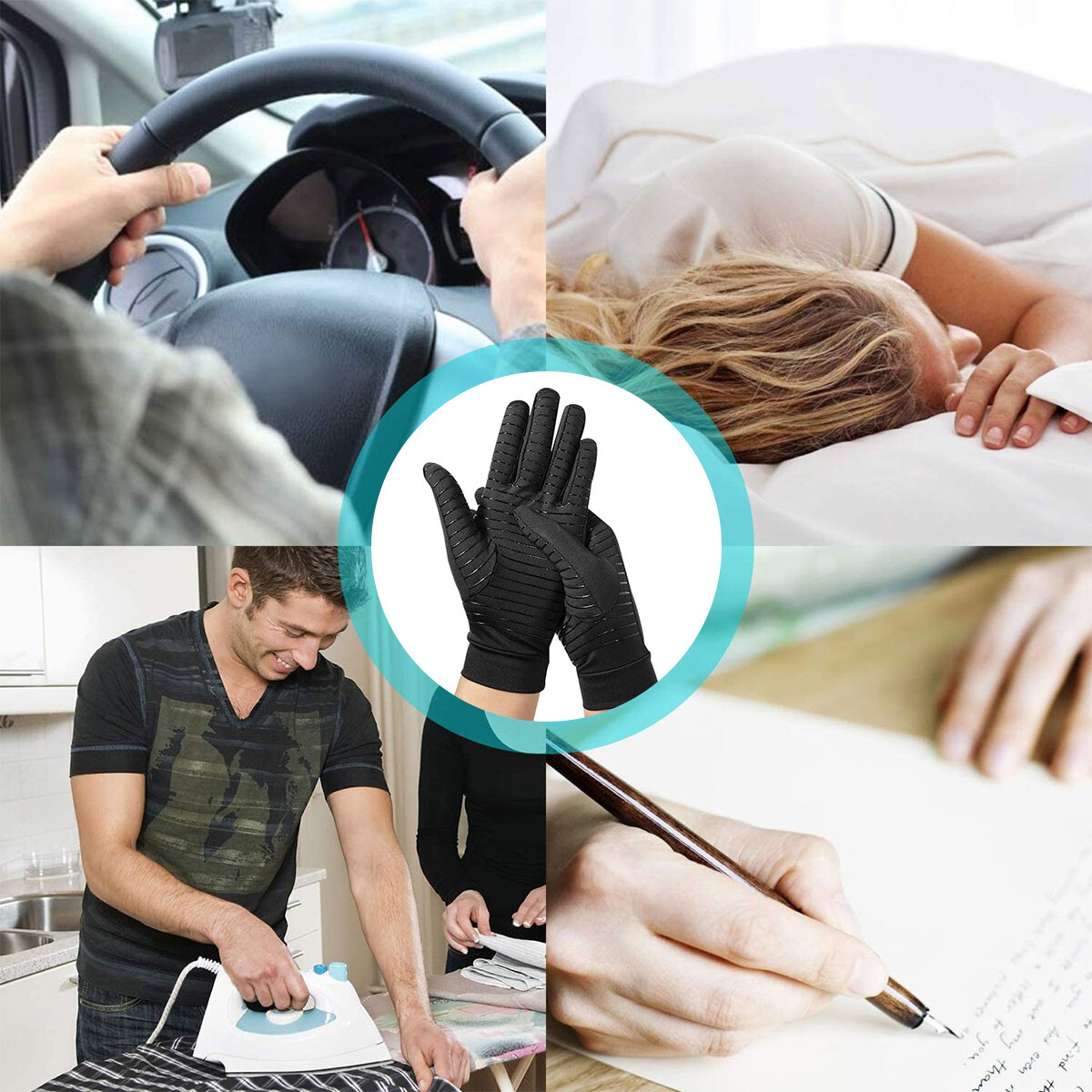 Copper Compression Gloves Medical Arthritis Pain Relief Hand Wrist FULL Support