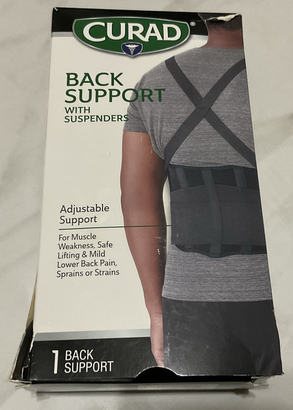CURAD Back Support with Suspenders Adjustable Support Size Large Black *READ*