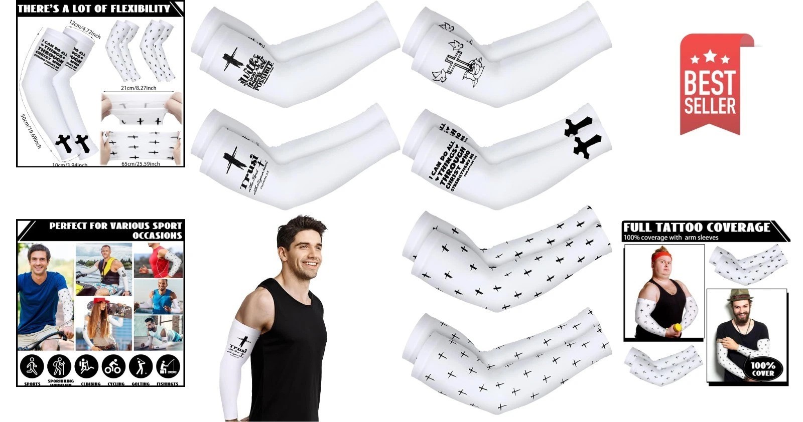 Breathable Christian Arm Sleeves – 6 Pack UV Protection for Active Lifestyle