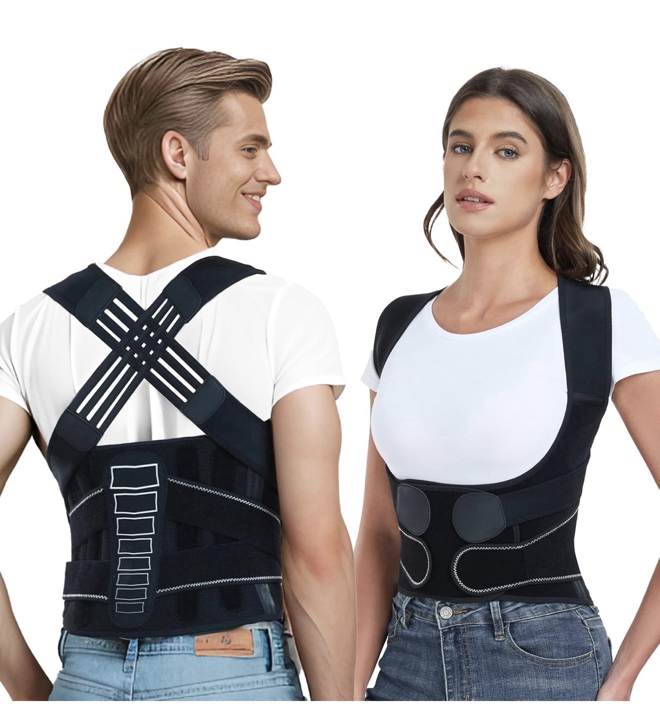 Back Brace Posture Corrector for Women and Men Medium (Waist 32-40), Black