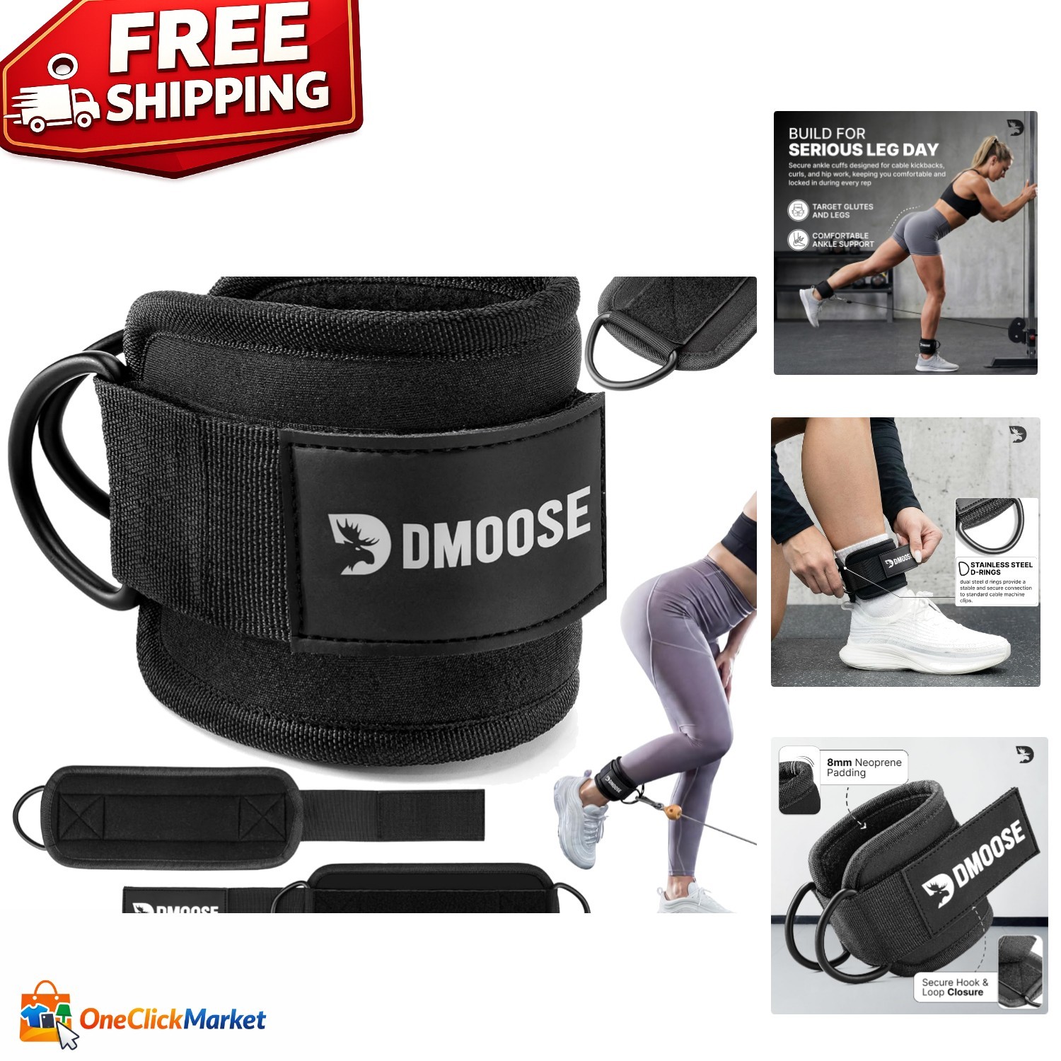 Fashionable Ankle Strap for Cable Machine – Padding & Anti-Rust D-Rings