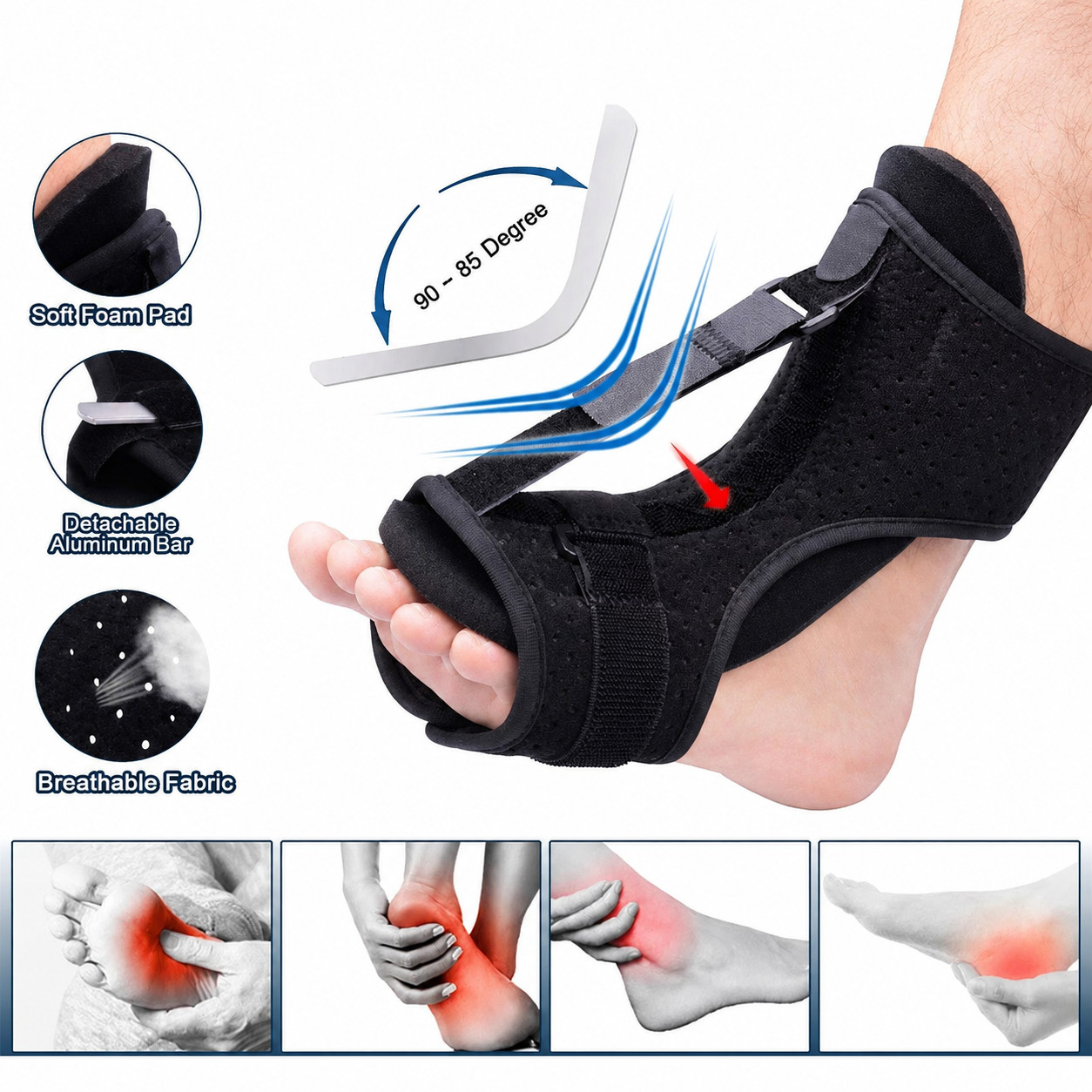 Plantar Fasciitis Night Splint Adjustable Foot Drop Ankle Brace Support Toe Pain