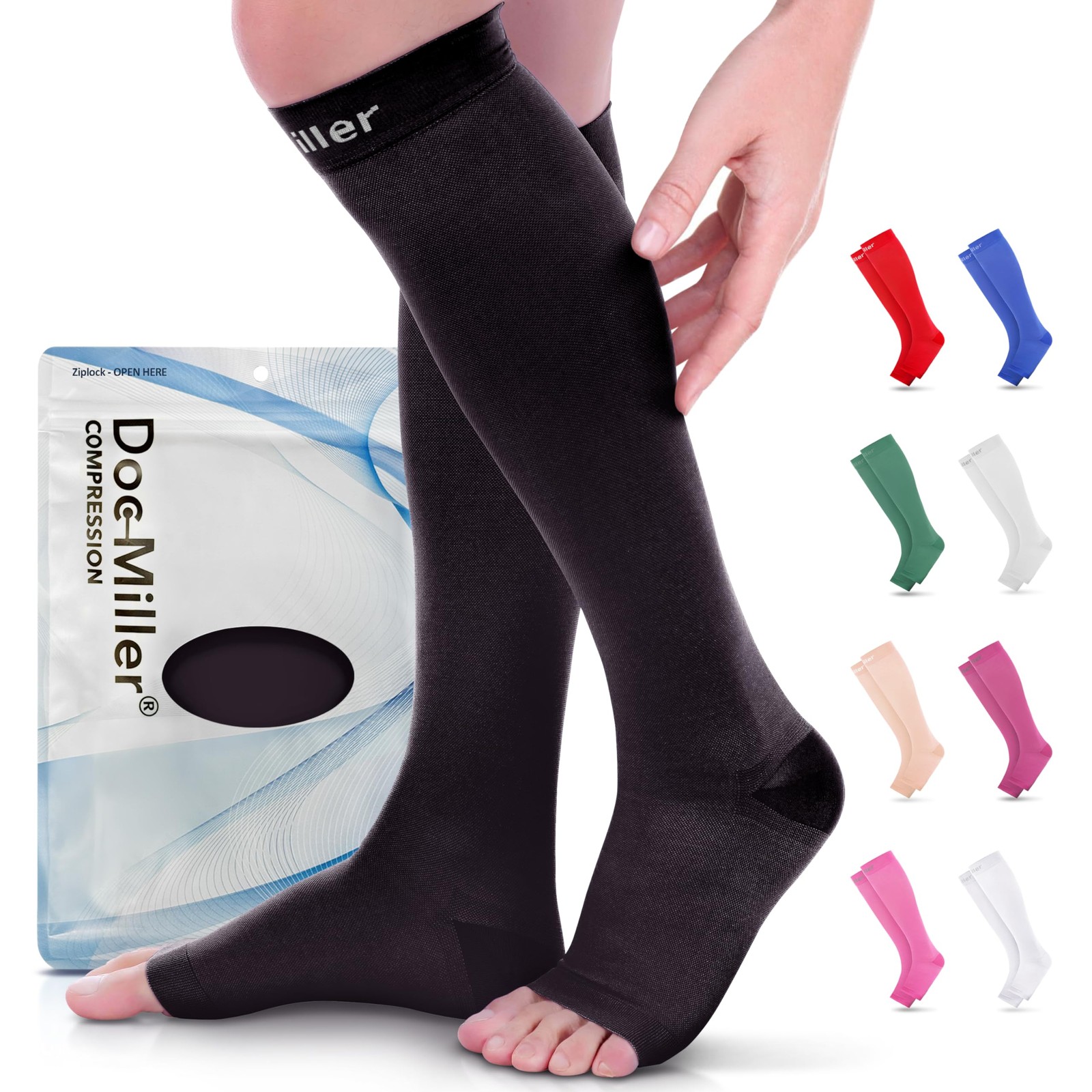Open Toe Compression Socks 15–20 mmHg Knee High Calf Support Graduated 1 Pair
