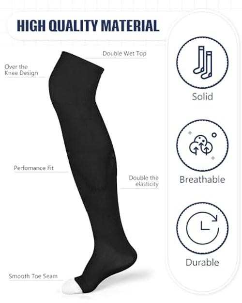 High Football Socks Multiple Sizes over the Knee Medium Black and White