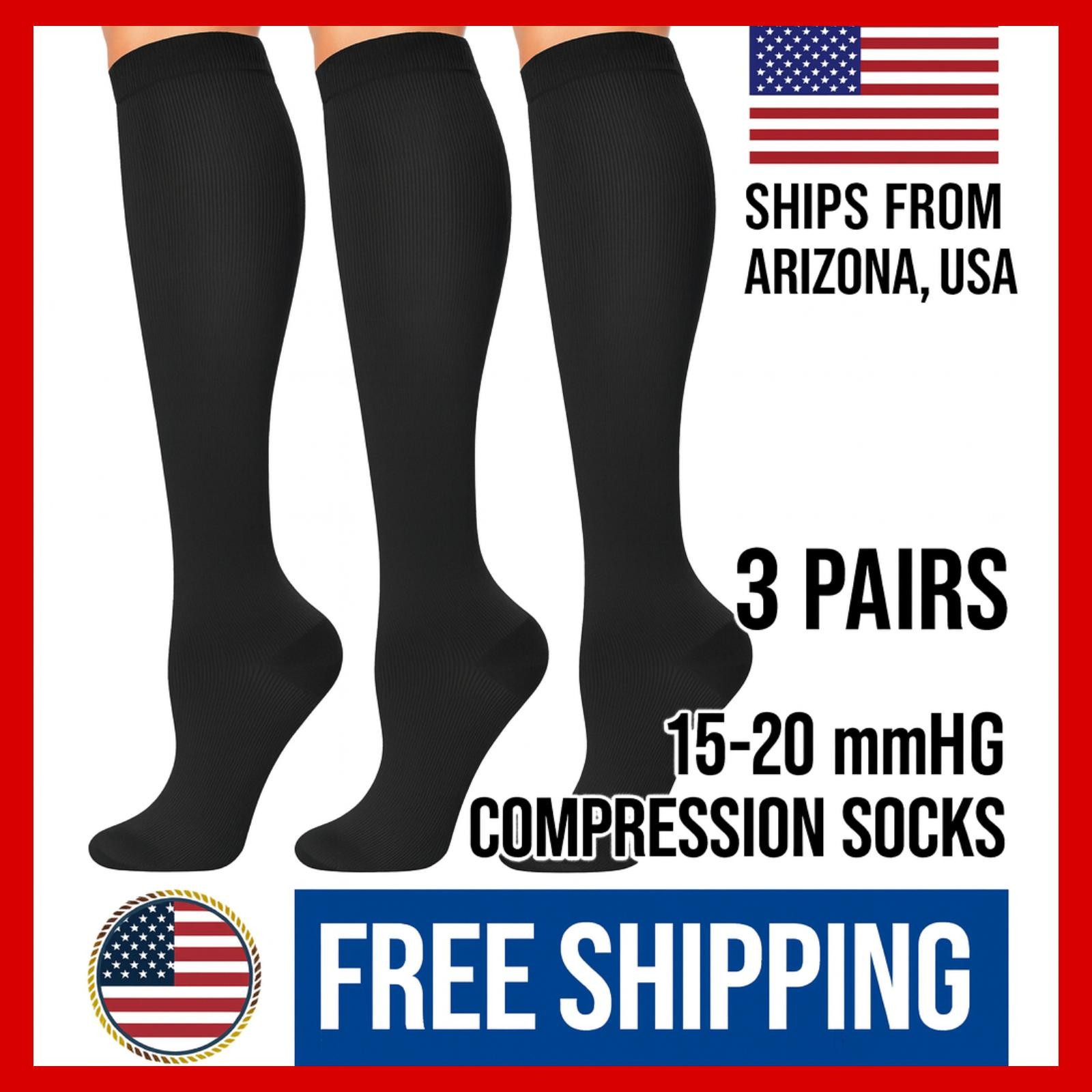 Black Graduated Compression Socks 3 Pr Stockings Medical Relief Knee XL – XXL