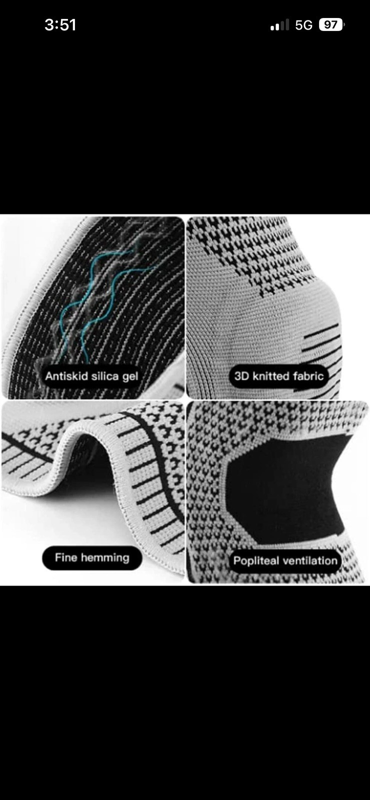 Silicone Knee Brace Compression Sleeve with Patella Gel Pad Side Spring Size L