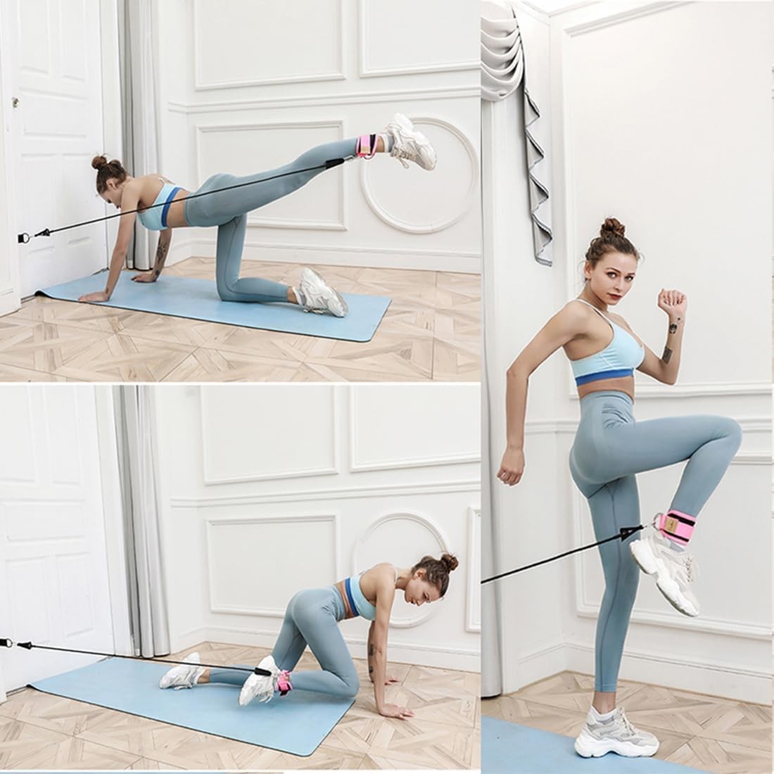 1 Pair Adjustable Ankle Straps Resistance Bands with D-Ring for Gym Training