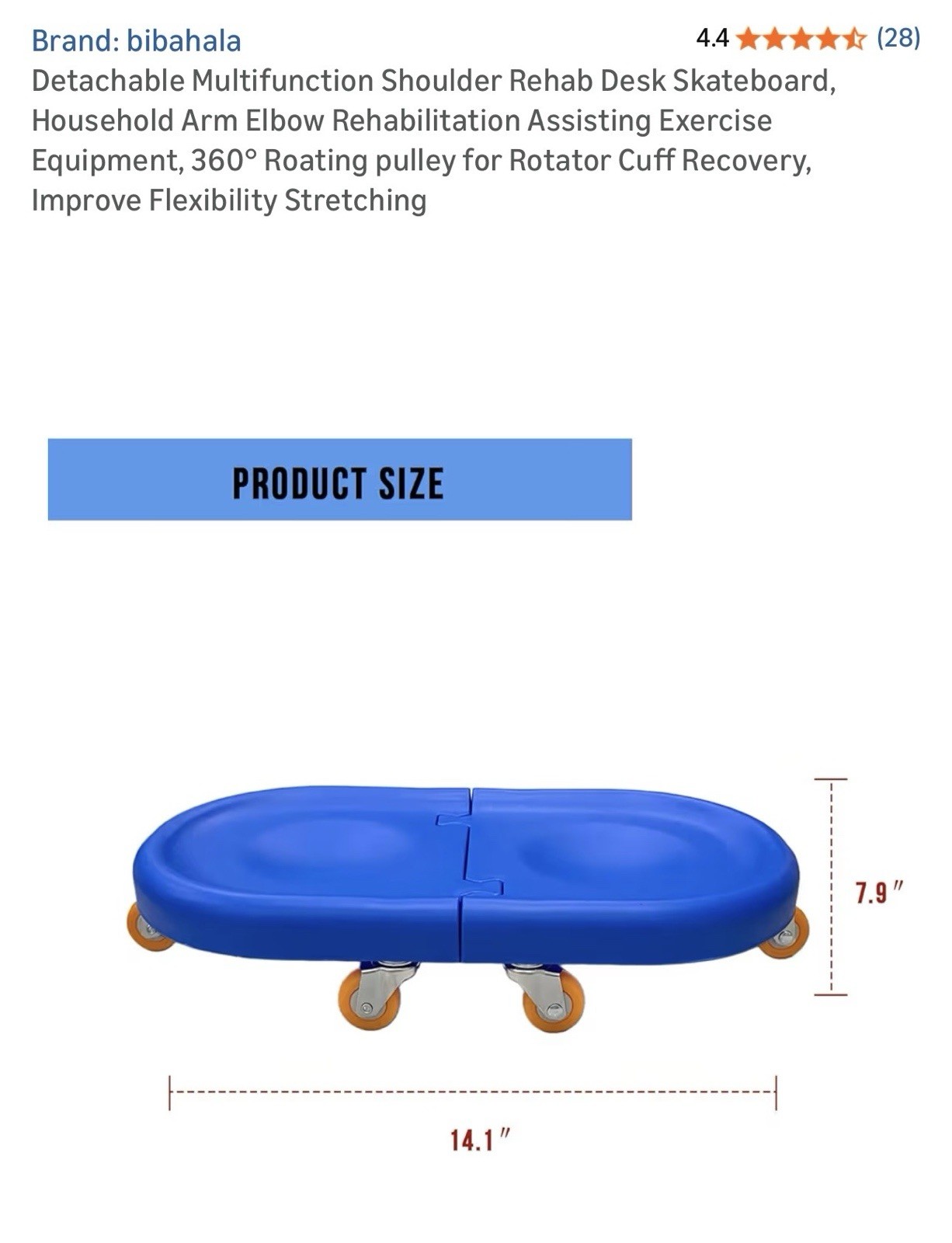 bibahala Detachable Shoulder Rehab Skateboard, 6 Pulleys, Blue, 14.1×7.9 in
