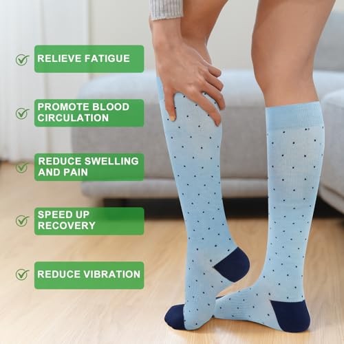 2 Pairs Bamboo Plus Size Compression Socks Wide 3X-Large L3- Dots Blue/Pink