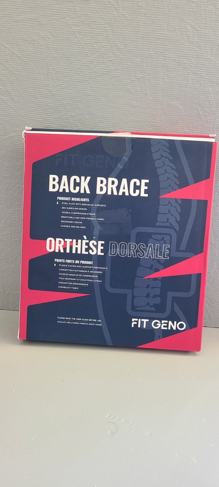Fit Geno Unisex Black Back Brace Size Medium