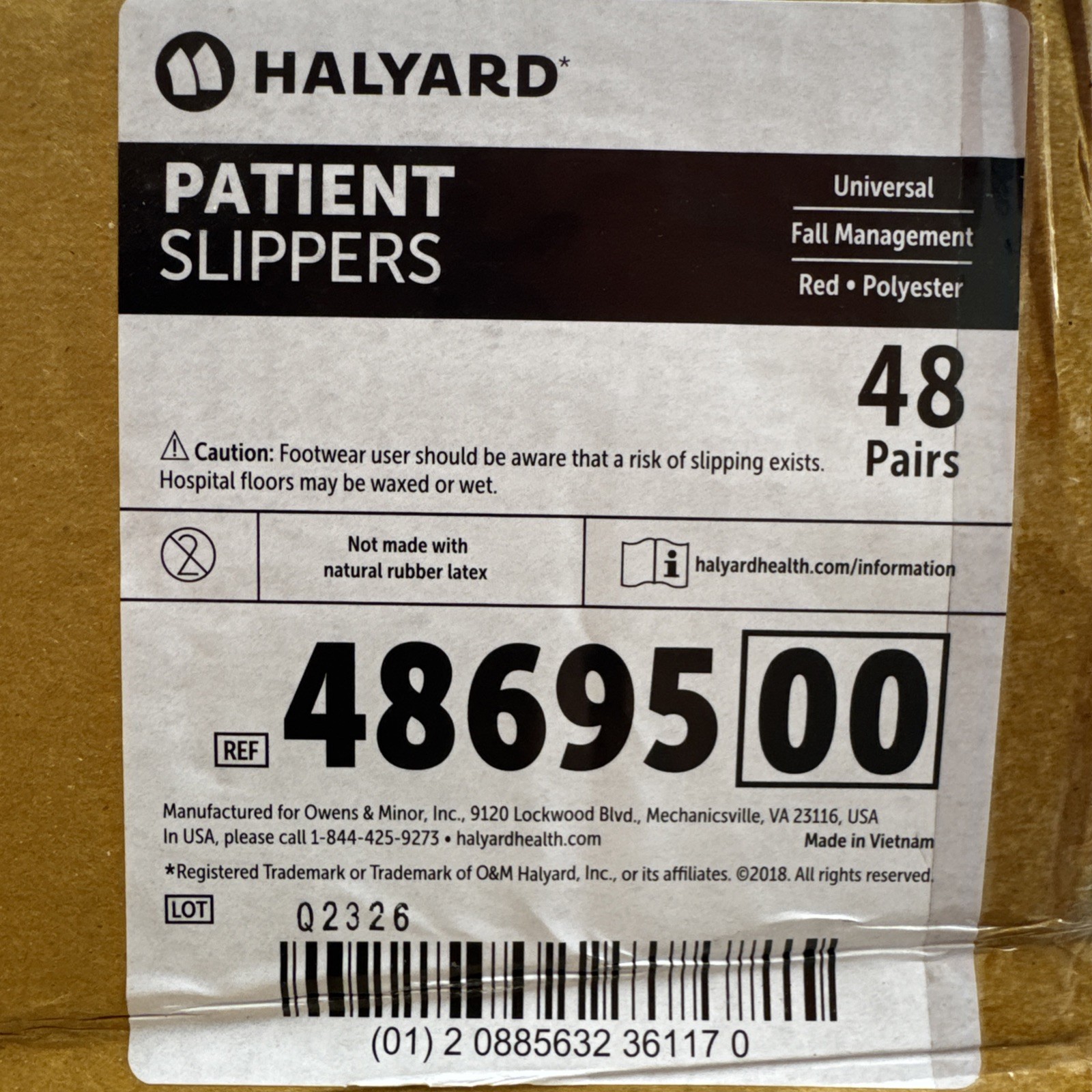 Patient Slippers, Universal Size, Red, Polyester, Fall Management, Halyard#48695