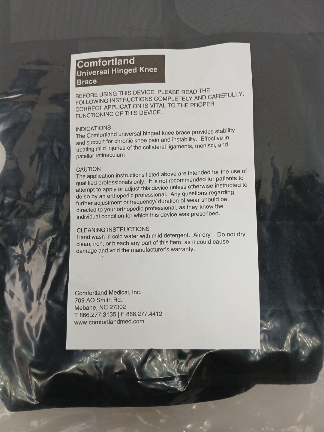 Comfortland CK-110 Universal Hinged Knee Brace NEW Black