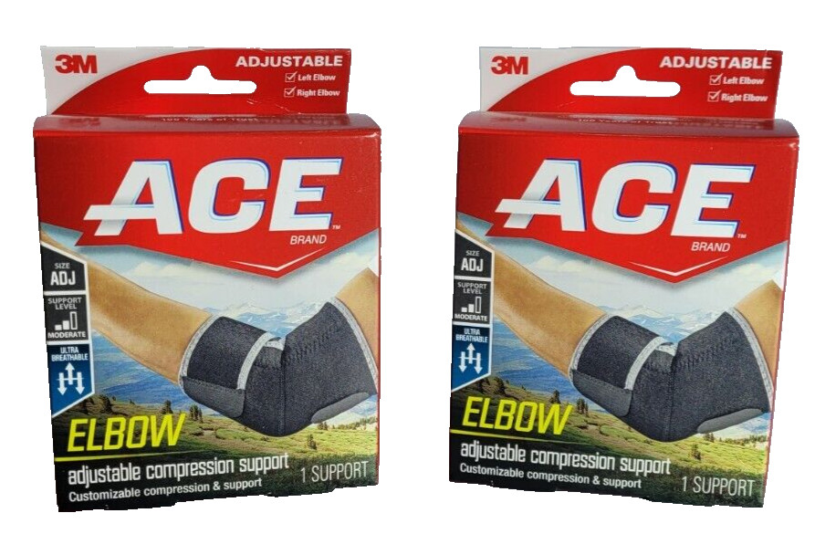 Lot of (2) 3M Ace 207249 Elbow Support, Adjustable Compression, Moderate Support
