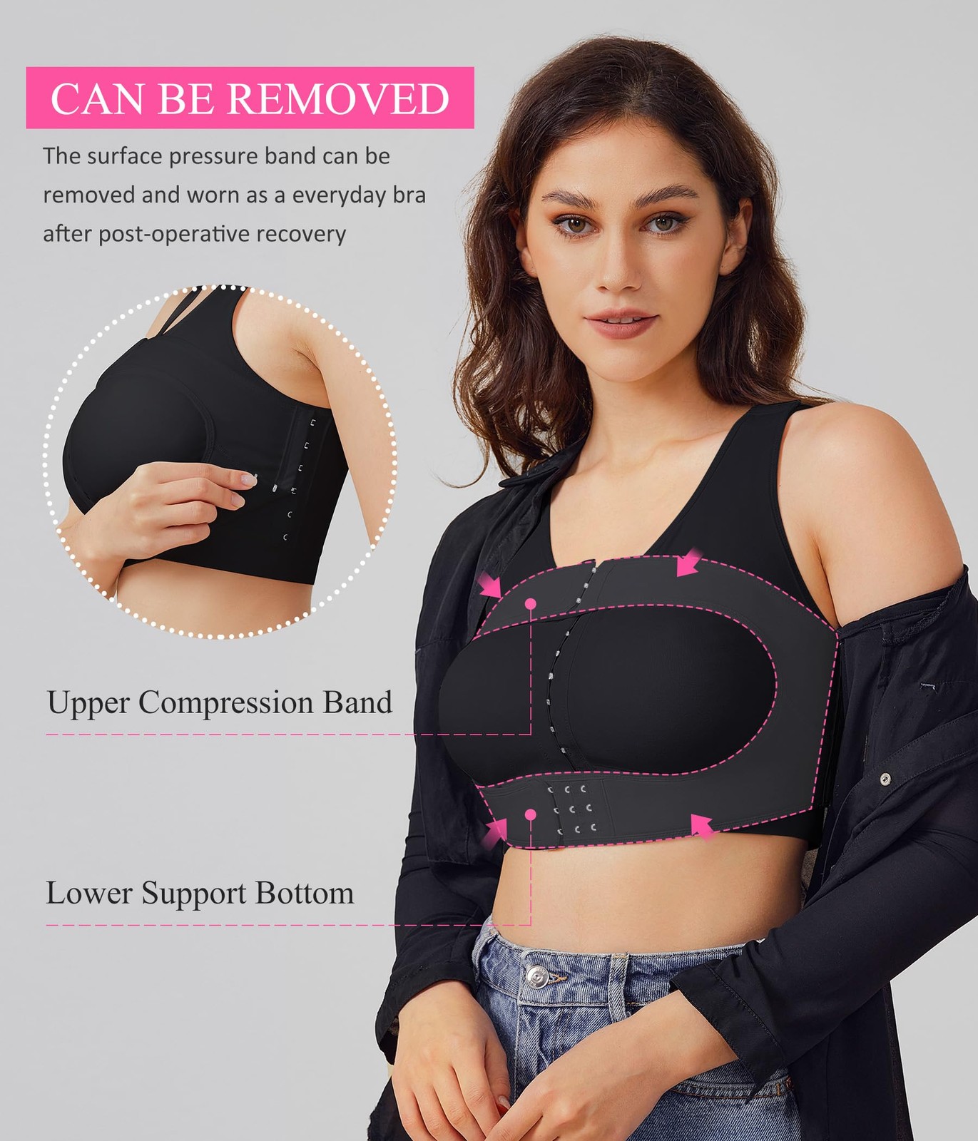 Front Closure Post Surgical Compression Everyday Bra for Women Mastectomy wit…