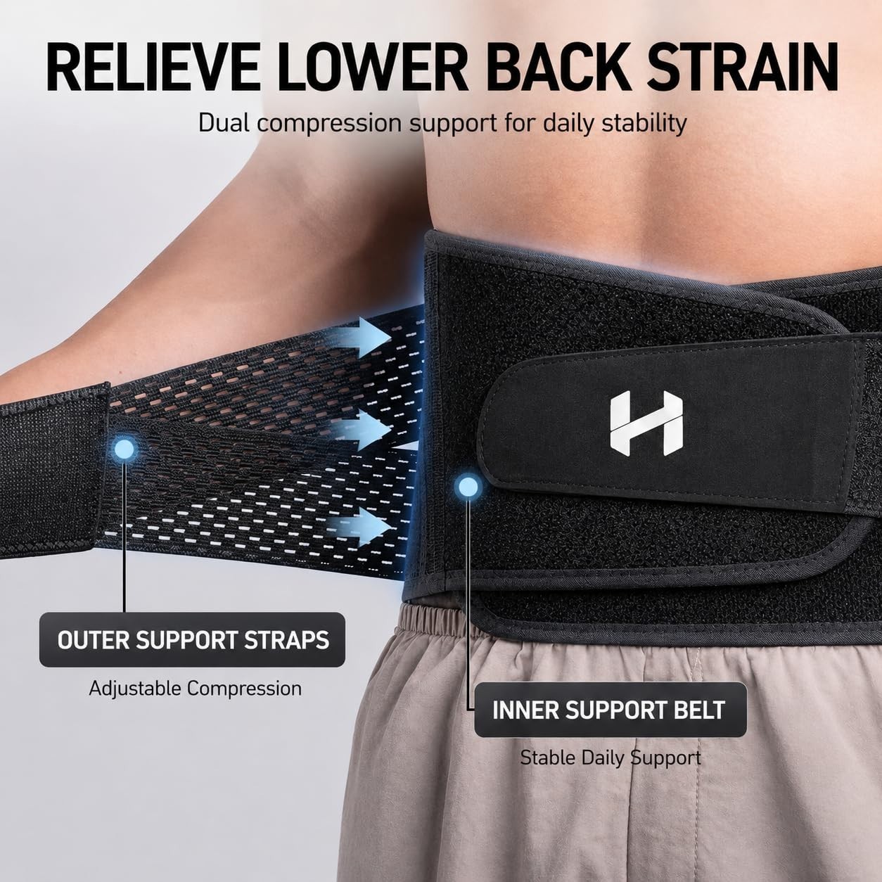 XL Adjuststable Back Brace Men Women Lumbar Support Belt 7 Flexible Support Bars