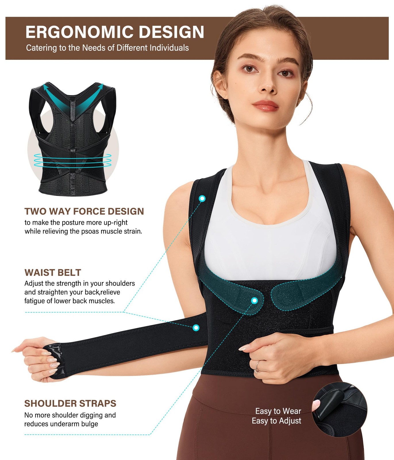 URSEXYLY Back Brace Posture Corrector for Women Breathable Medium, Black