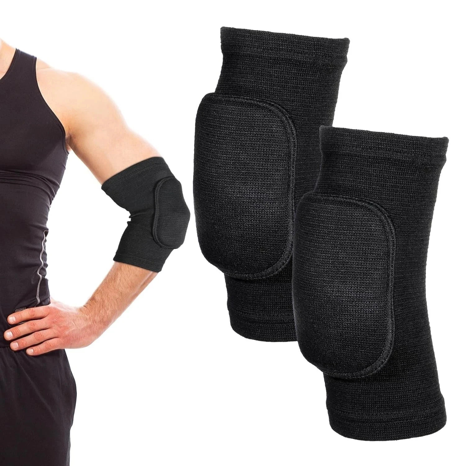 Black Tandem Volleyball Elbow Pads Soft Padded Arm Brace Support for Sports