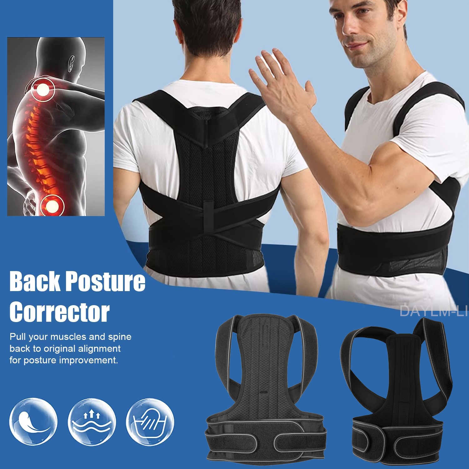Adjustable Posture Corrector Low Back Support Shoulder Brace Belt Men & Women