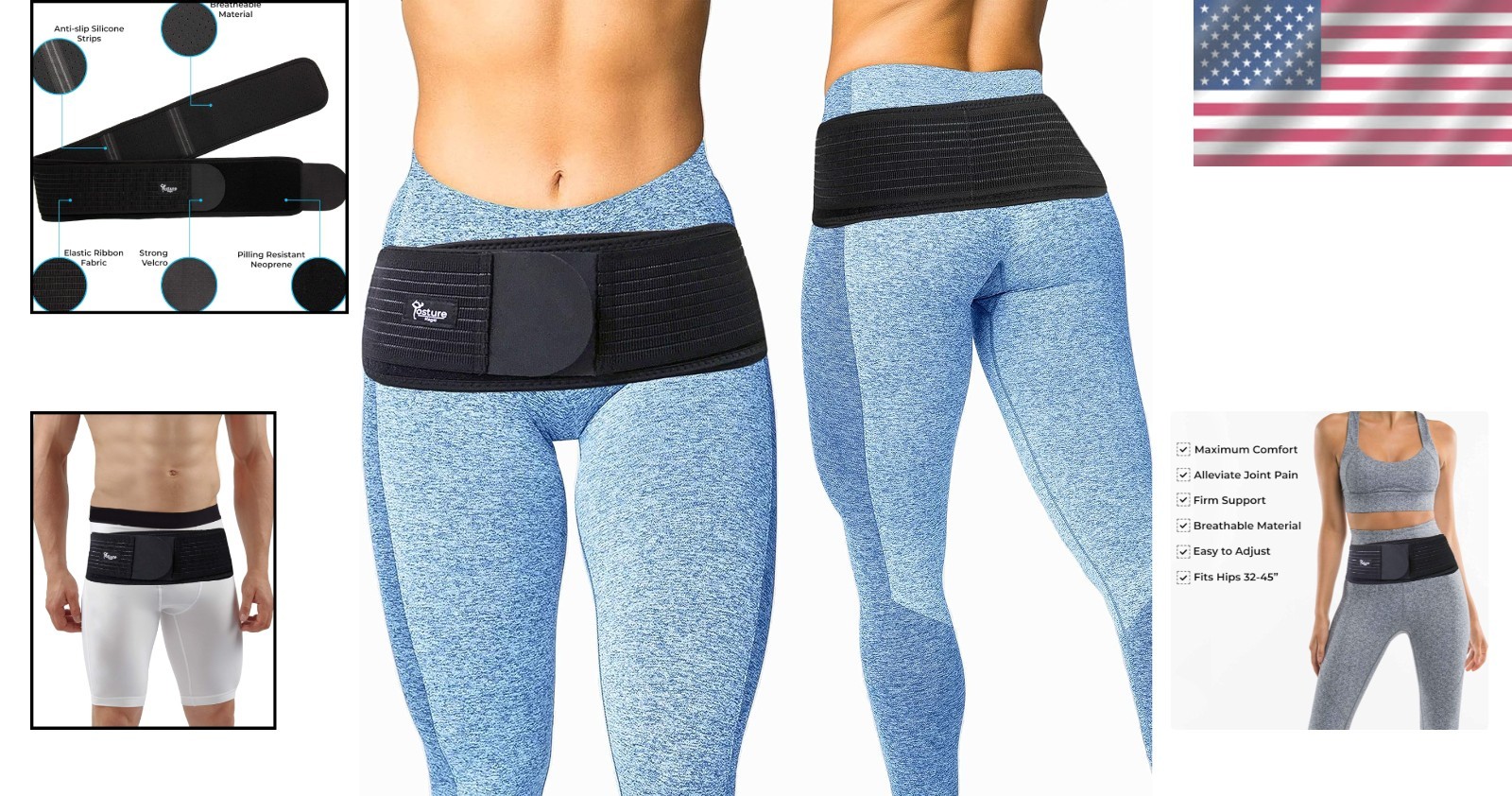 Adjustable SI Joint Support Belt for Men & Women – Relieves Sciatica Pain 30-45”