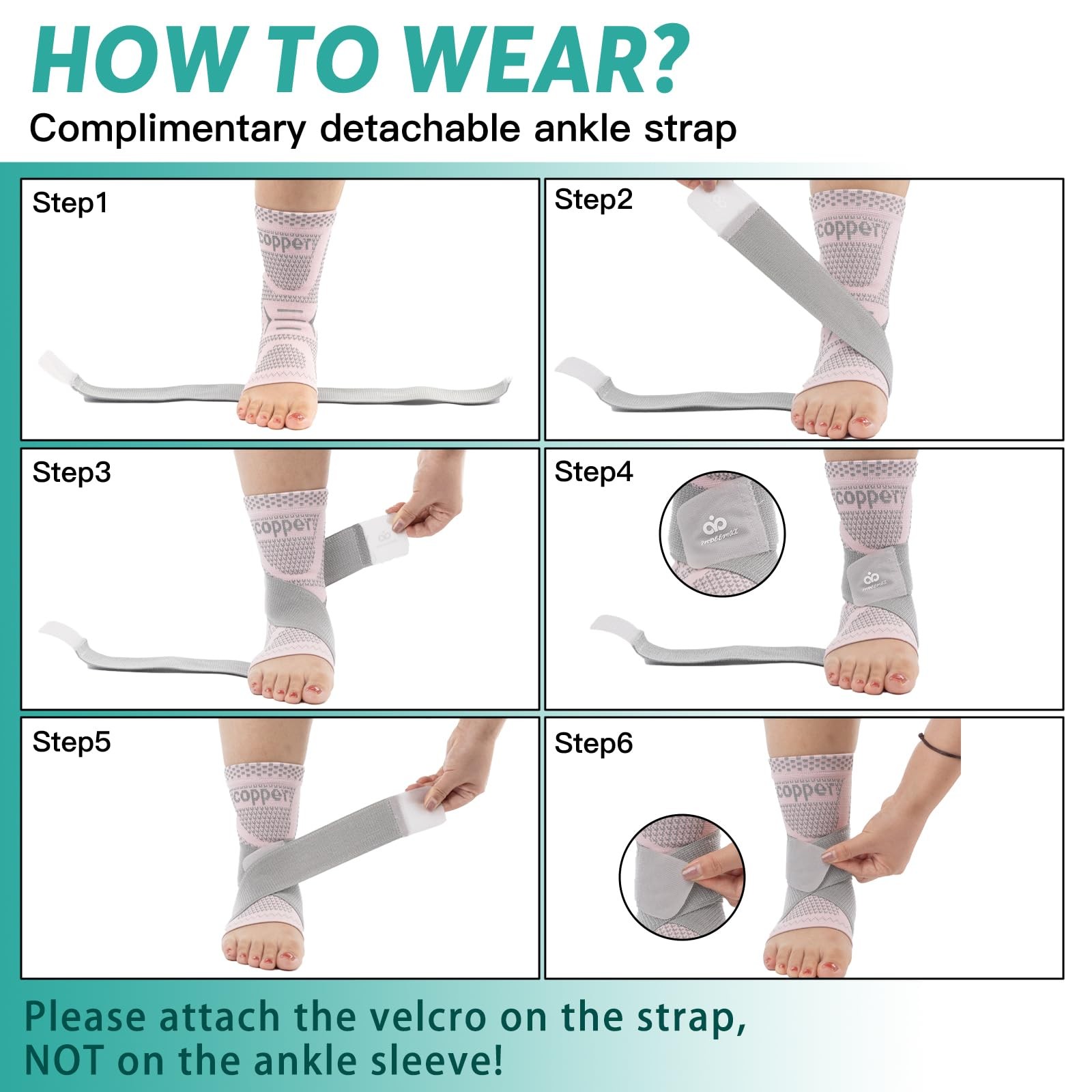 Ankle Brace Sprained Compression Sleeve Copper Pink Silver L 2 Pr