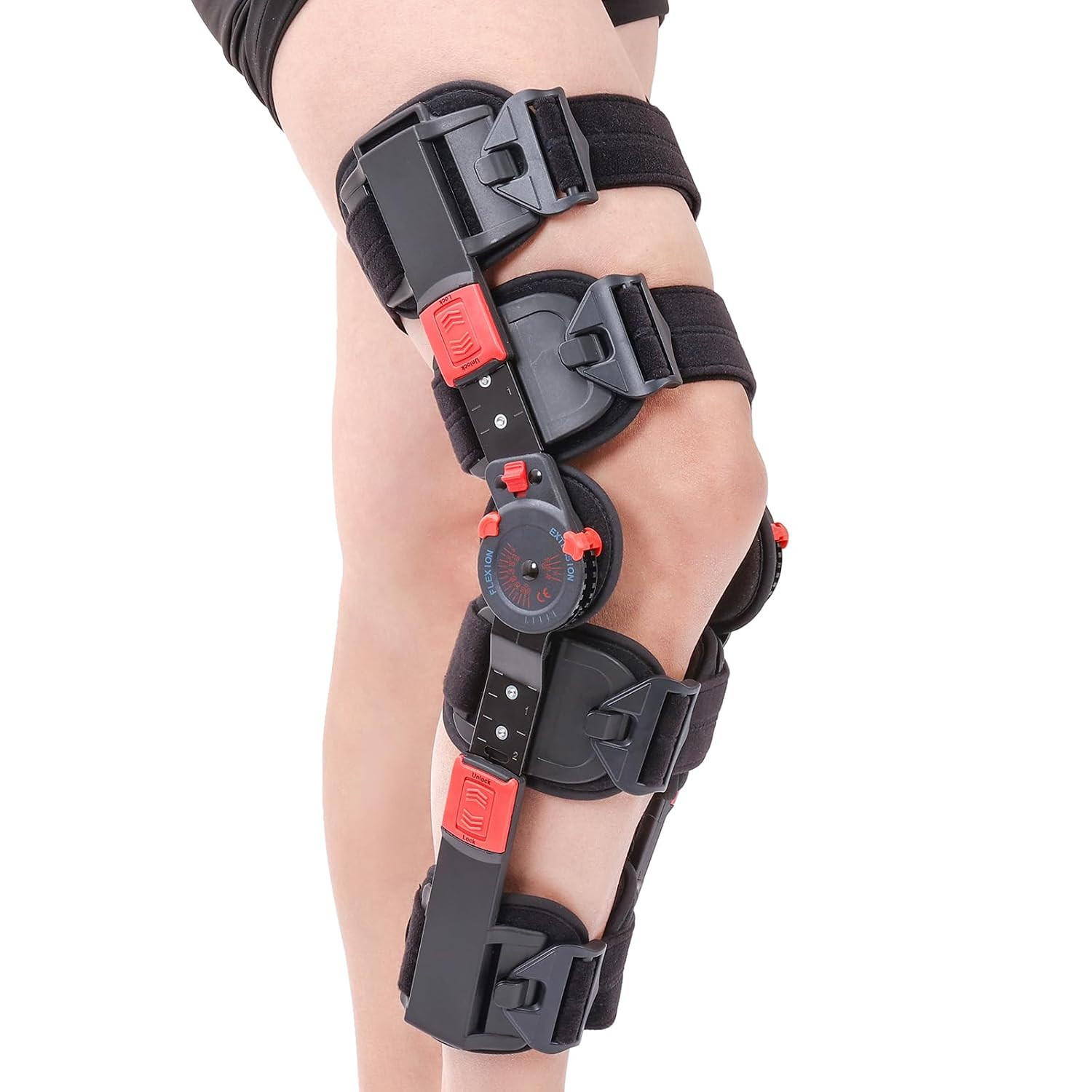 Hinged ROM Knee Brace with Side Stabilizers, Adjustable Post Op Knee Support Ort