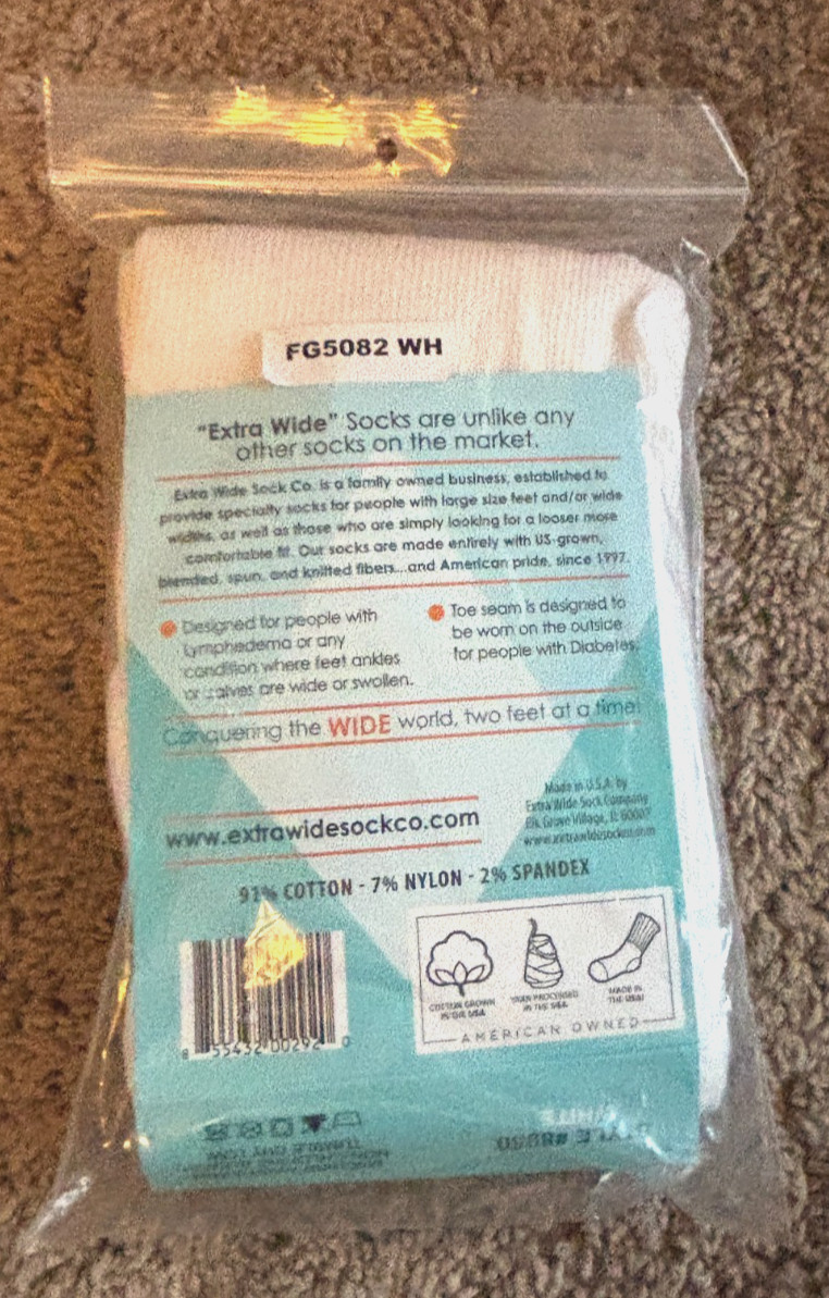 Extra Wide Bariatric Socks White Mens or Womsns One Size
