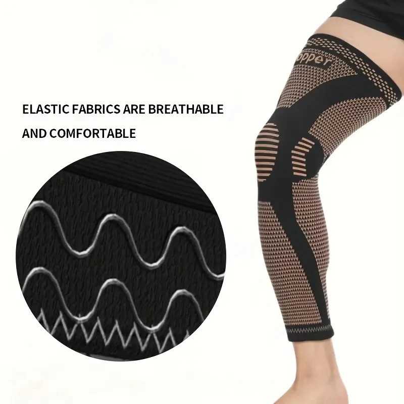 Copper Compression Knee Sleeve Full Leg Support Knee Brace Breathable Knit