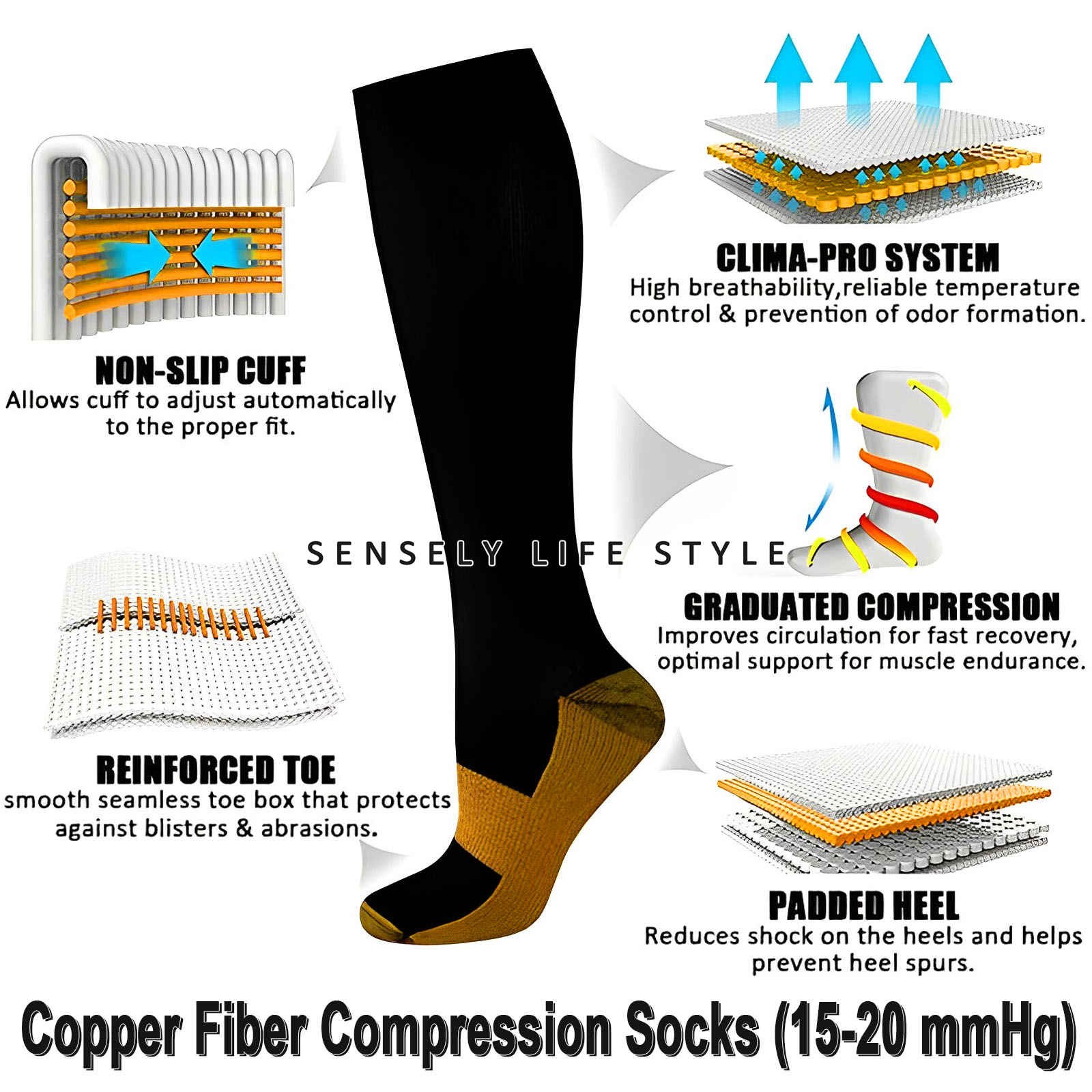 Medias De Compresion Para Hombres Mujeres Graduada Talla Grande S-XXL 3 Pares