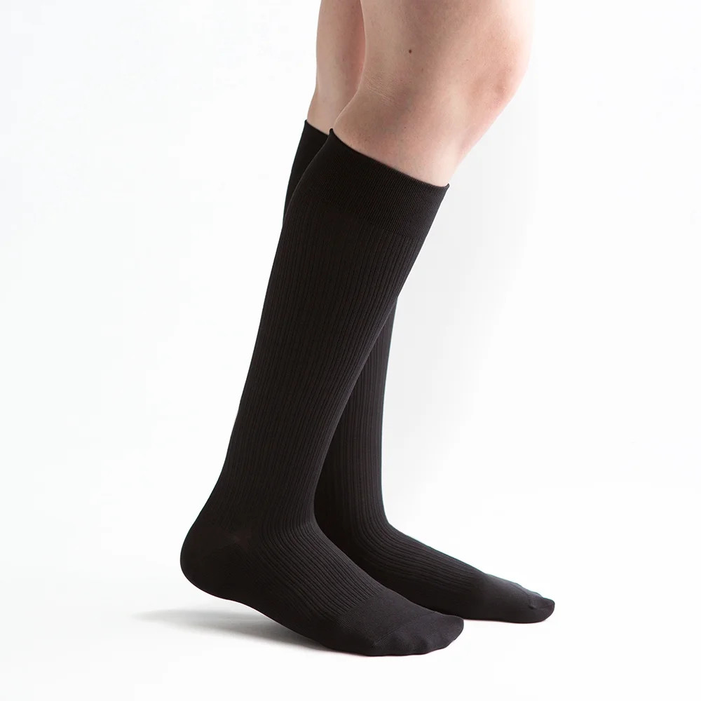 VenActive Womens 15-20 mmHg Compression Socks, Ribbed Trouser (Black) Large