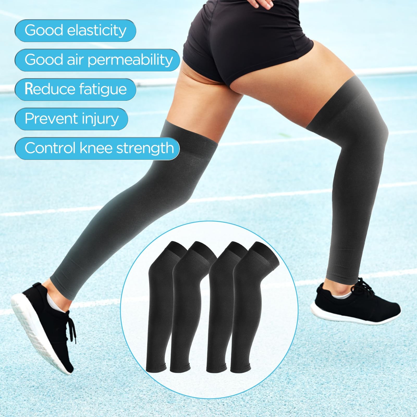 2 Pairs Full Leg Compression Sleeves, for Running Basketball Football Cycling…