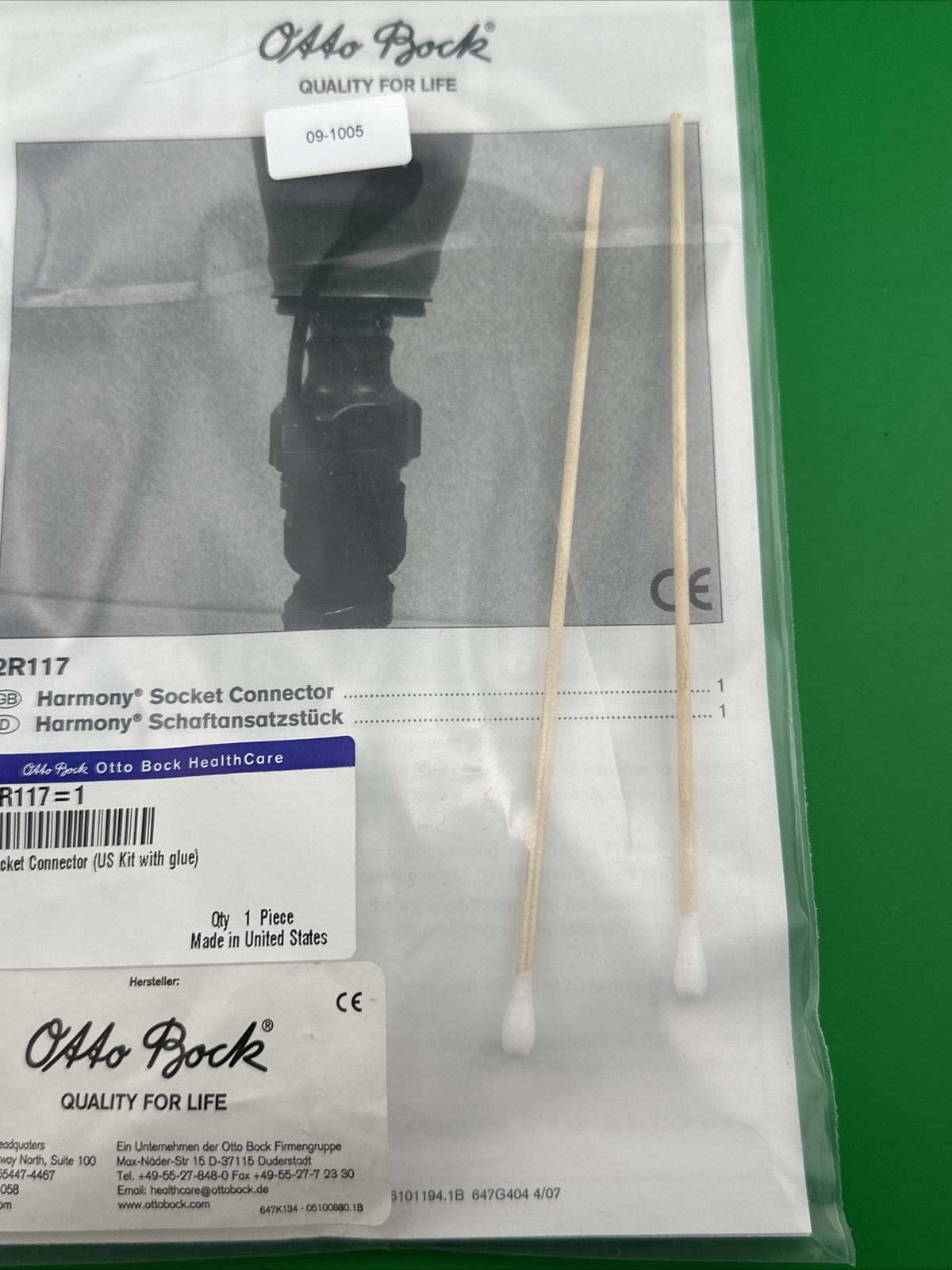 Ottobock Otto Bock 2R117=1 Socket Connector Kit With Glue. Prosthetic Valve Kit