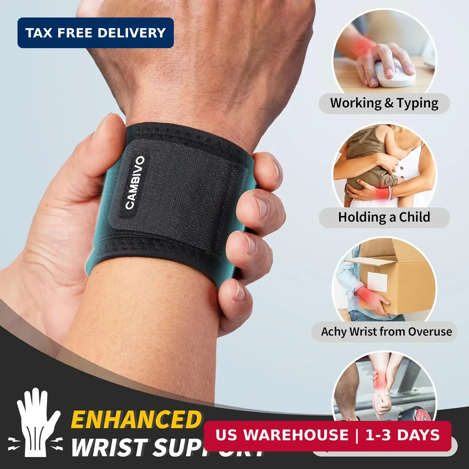 CAMBIVO Wrist Wraps for Men and Women 2 Pack, Adjustable Compression Wrist Brace