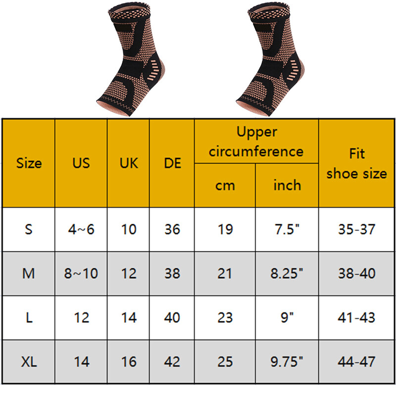 Copper Ankle Brace Support Compression Sleeve Plantar Fasciitis Pain Relief Sock