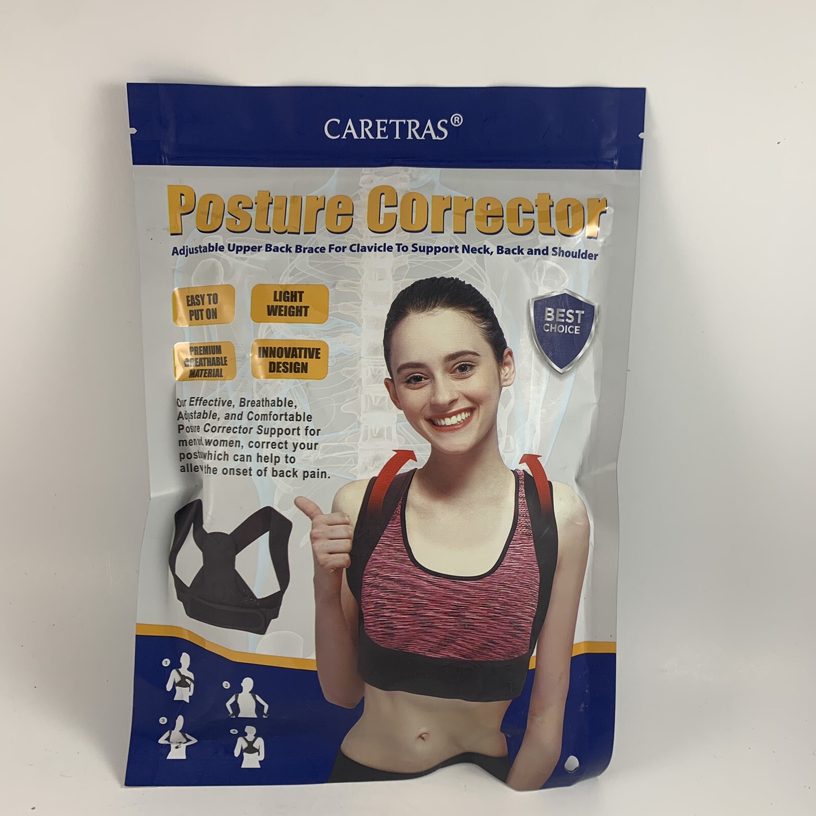 Posture Corrector CARETRAS, Adjustable Upper Support Back Shoulder Brace Large